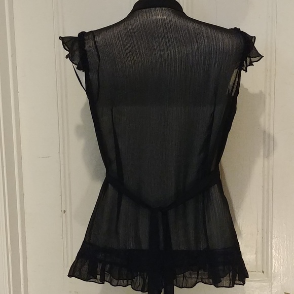 River Island UK Keyhole Tie Waist Blouse Goth Girl - Picture 6 of 7